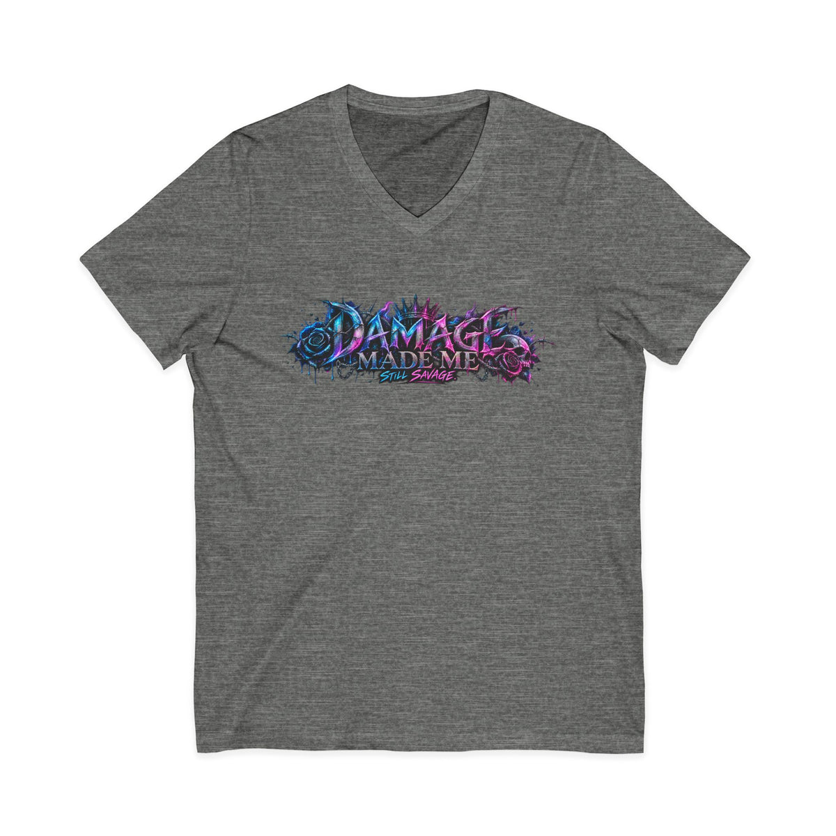 Damage Made Me Still Savage V-Neck T-Shirt | Still Here Graphic Tee | Resilience Streetwear