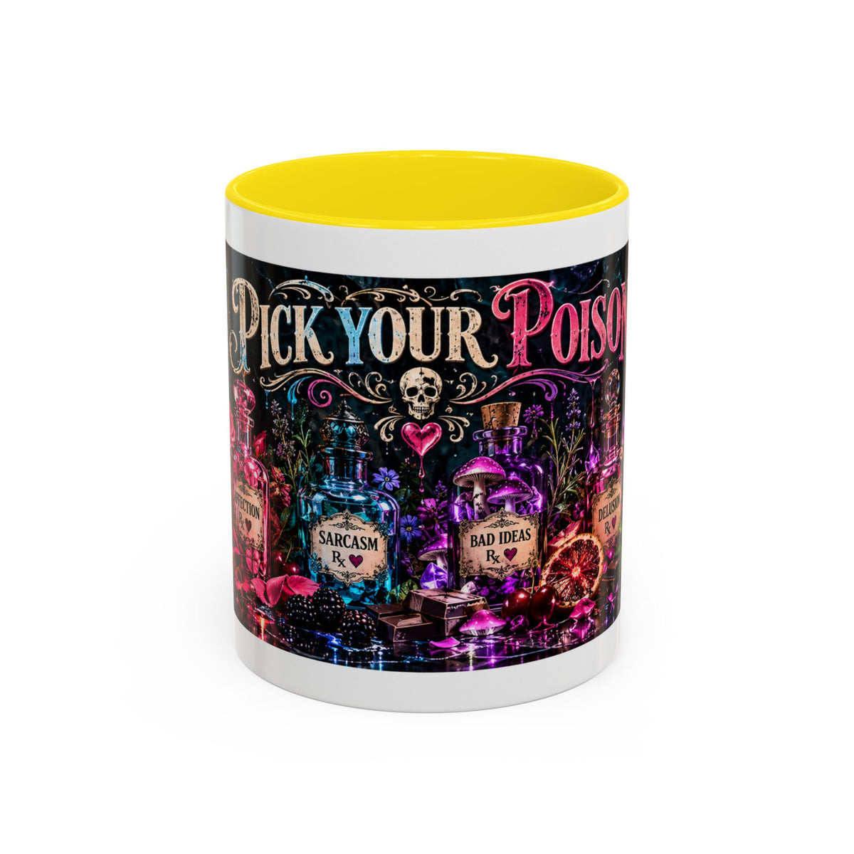 Pick Your Poison Coffee Mug | Gothic Apothecary & Psychedelic Mushroom Art | 11oz & 15oz