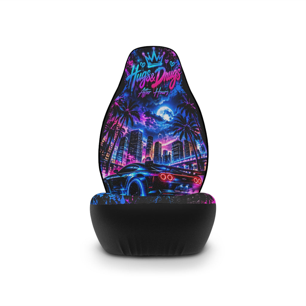 Hugs & Drugs After Hours Car Seat Covers – Neon Sports Car & Midnight City Design | Set of 2