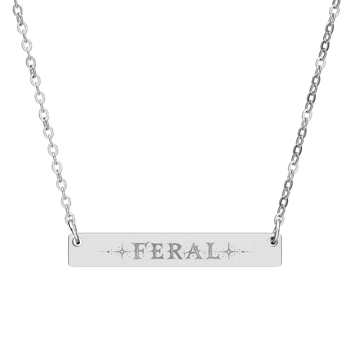 FERAL Engraved Bar Necklace | Edgy Stainless Steel Jewelry | Minimalist Statement Necklace for Women