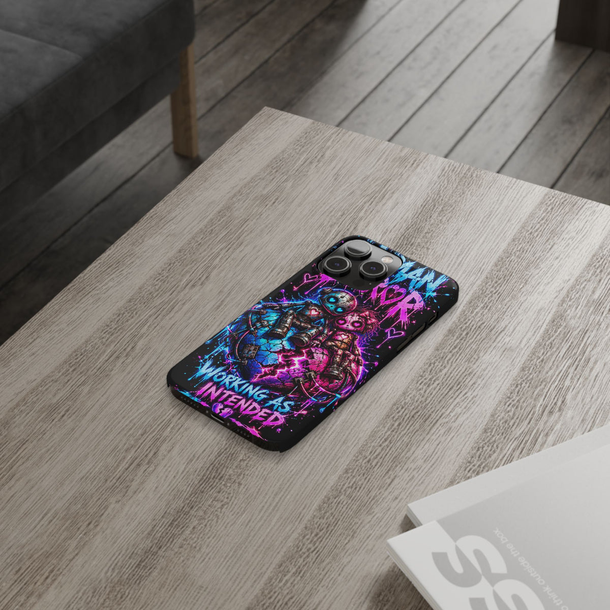 Human Error – Working As Intended Slim iPhone Case | Neon Robot Graphic Phone Cover