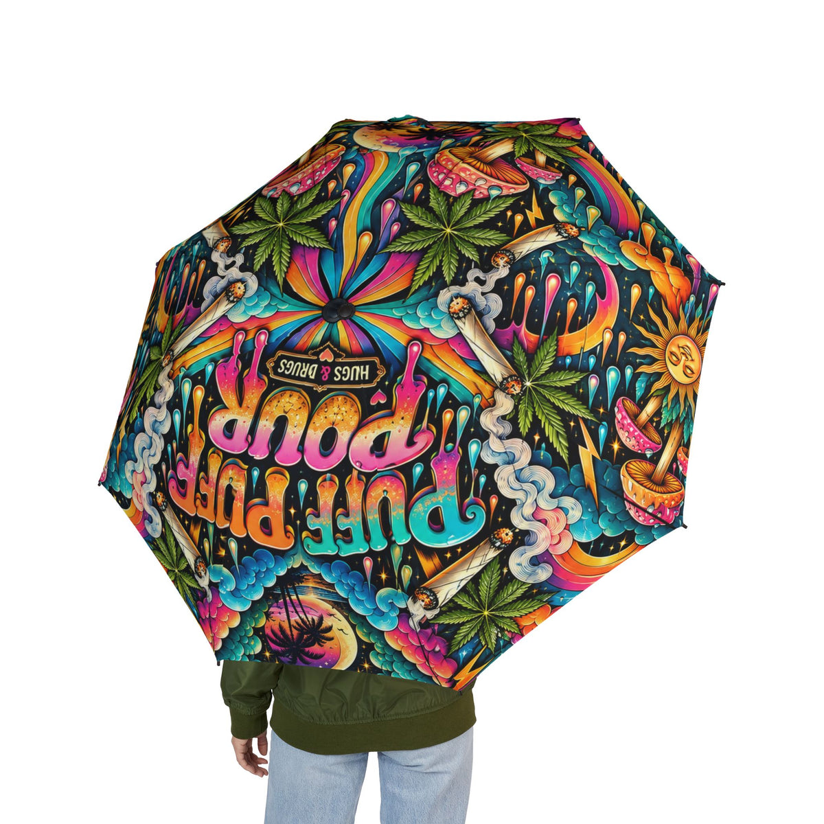 Puff Puff Pour Psychedelic Umbrella | Colorful Foldable Rain Umbrella | Hugs & Drugs