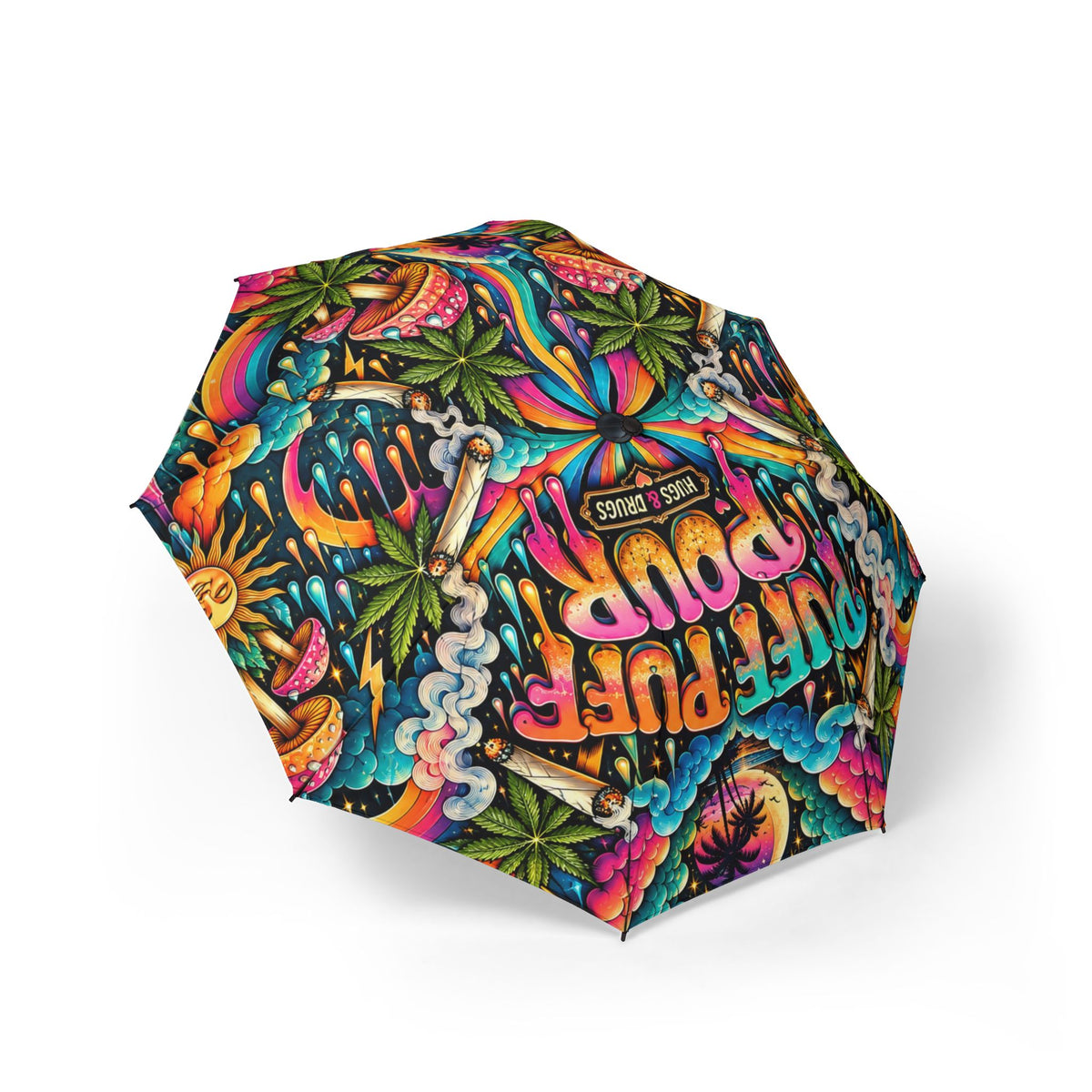 Puff Puff Pour Psychedelic Umbrella | Colorful Foldable Rain Umbrella | Hugs & Drugs
