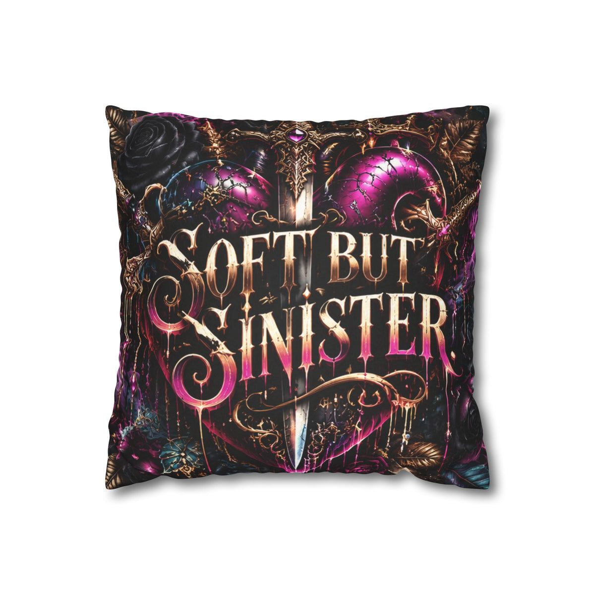 Soft But Sinister Gothic Throw Pillow Cover | Dark Fantasy Decor | Hugs & Drugs