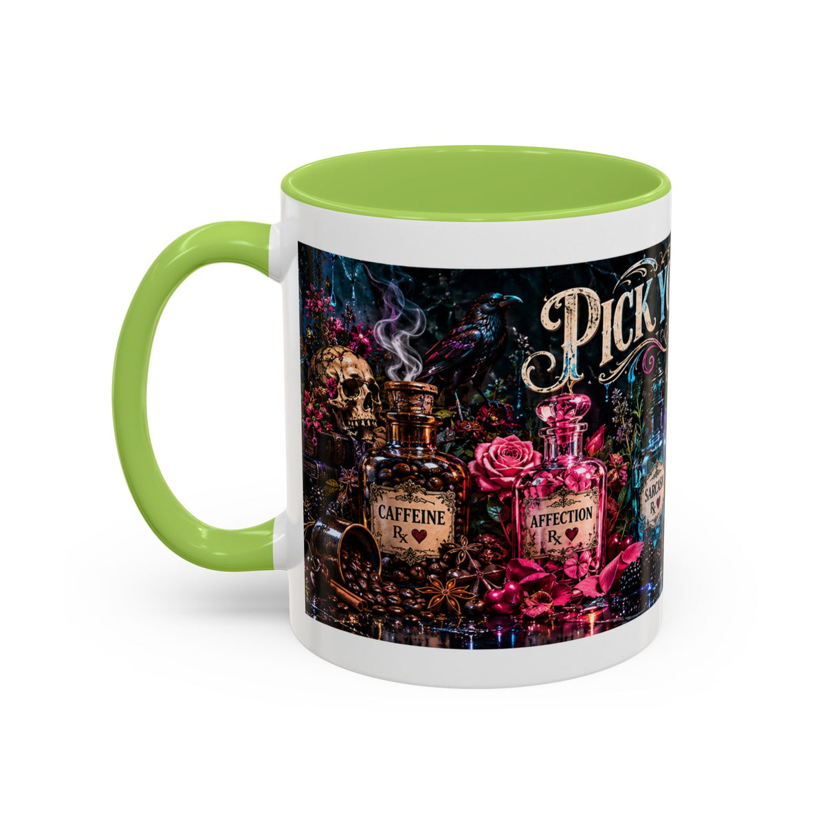 Pick Your Poison Coffee Mug | Gothic Apothecary & Psychedelic Mushroom Art | 11oz & 15oz