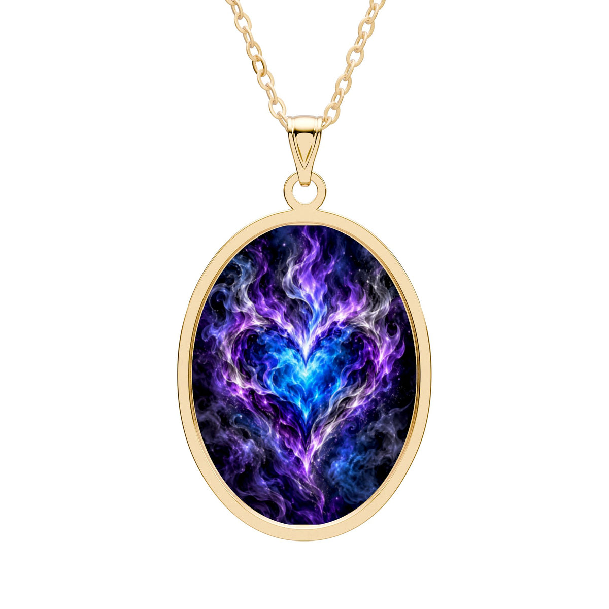 Soul on Fire Necklace | Blue Flame Heart Oval Pendant | Jewelry for Women
