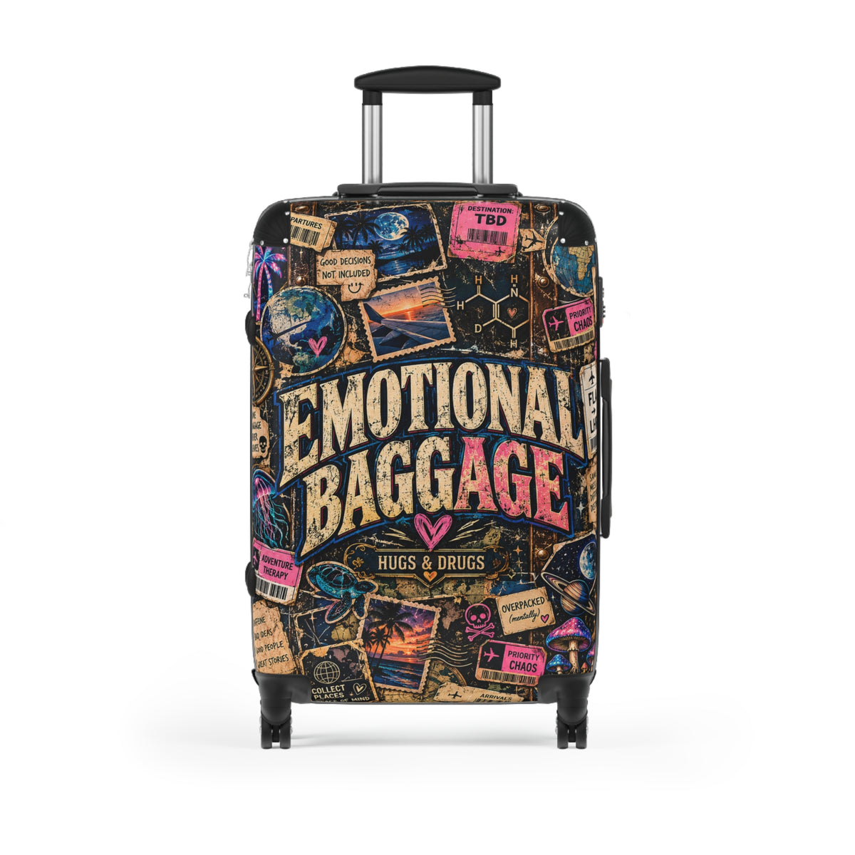 Emotional Baggage Suitcase | Funny Vintage Travel Luggage | Sarcastic Hard Shell Rolling Suitcase