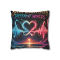 Different Worlds, Same Connection | Neon Heart Throw Pillow Cover | Hugs & Drugs