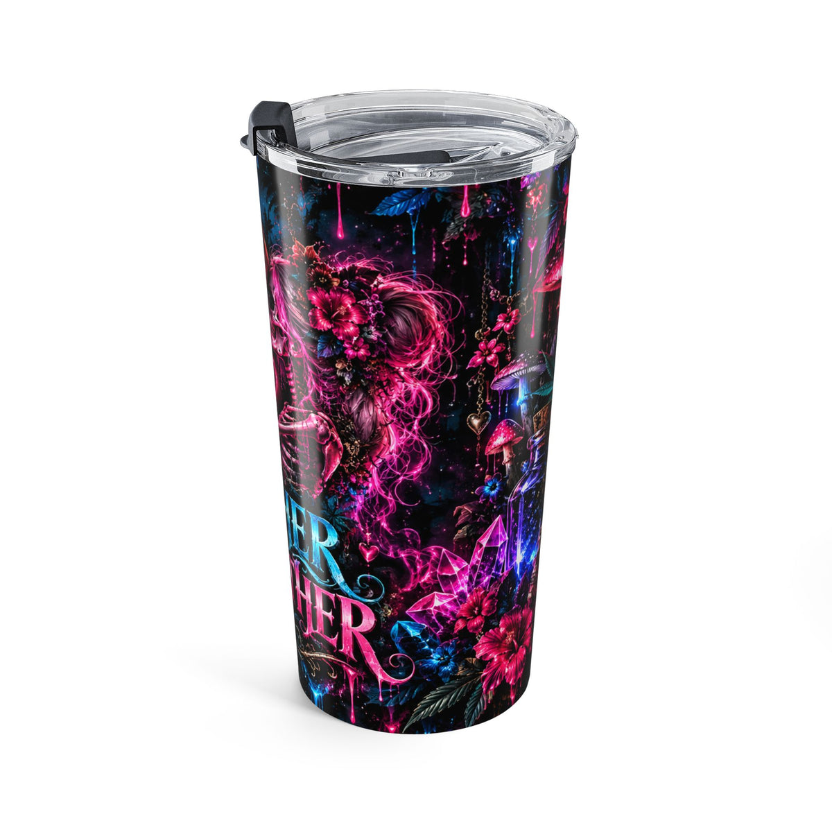 Higher Together 20oz Tumbler | Psychedelic Skeleton Couple, Heart & Mushroom Art | Hugs & Drugs