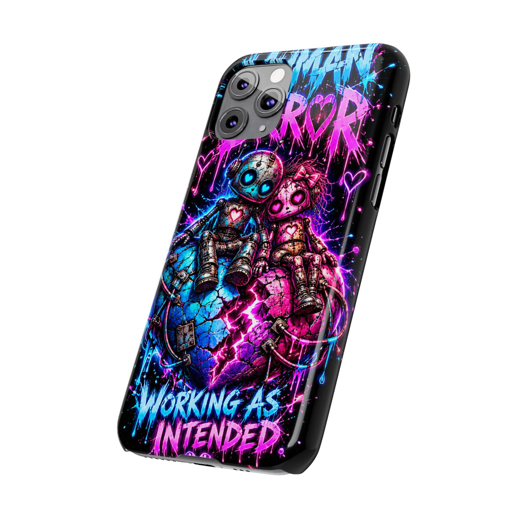 Human Error – Working As Intended Slim iPhone Case | Neon Robot Graphic Phone Cover