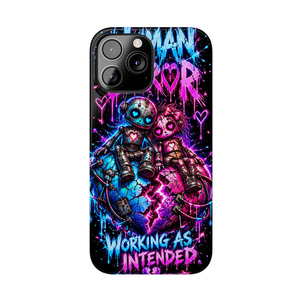 Human Error – Working As Intended Slim iPhone Case | Neon Robot Graphic Phone Cover