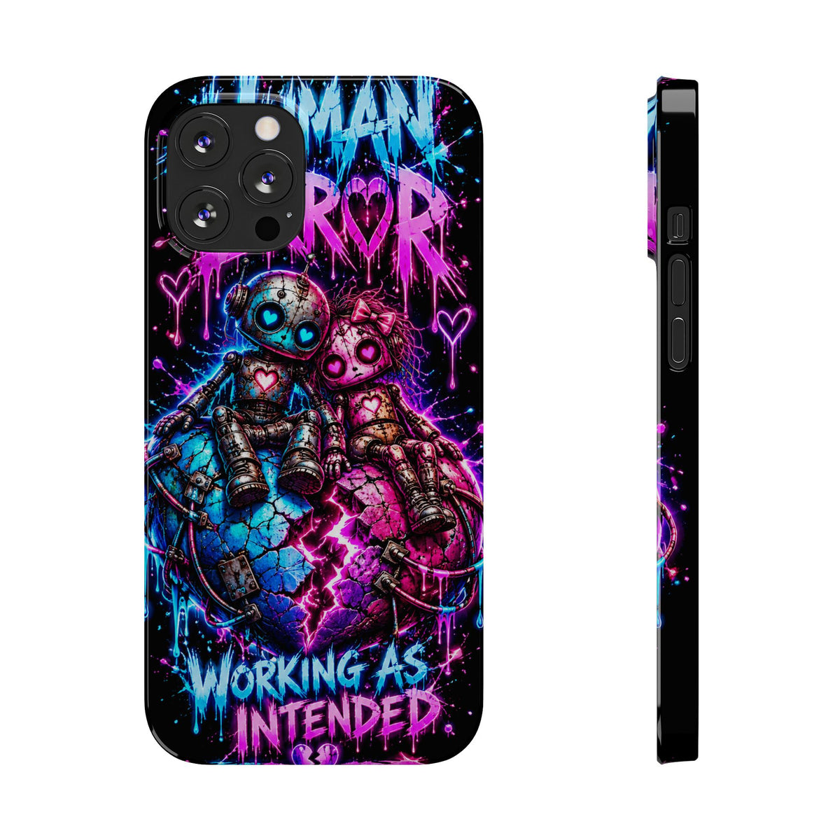 Human Error – Working As Intended Slim iPhone Case | Neon Robot Graphic Phone Cover