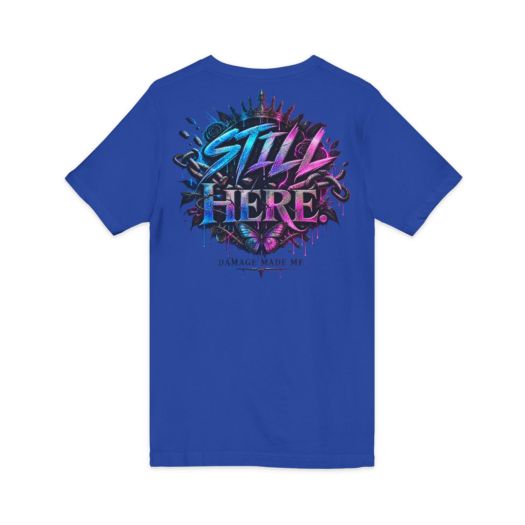 Damage Made Me Still Savage V-Neck T-Shirt | Still Here Graphic Tee | Resilience Streetwear