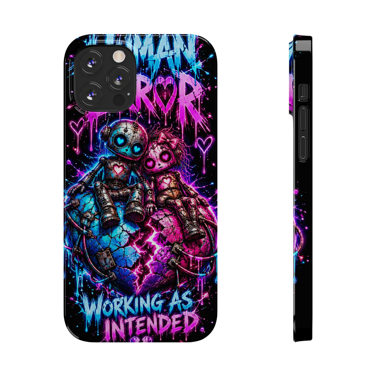 Human Error – Working As Intended Slim iPhone Case | Neon Robot Graphic Phone Cover