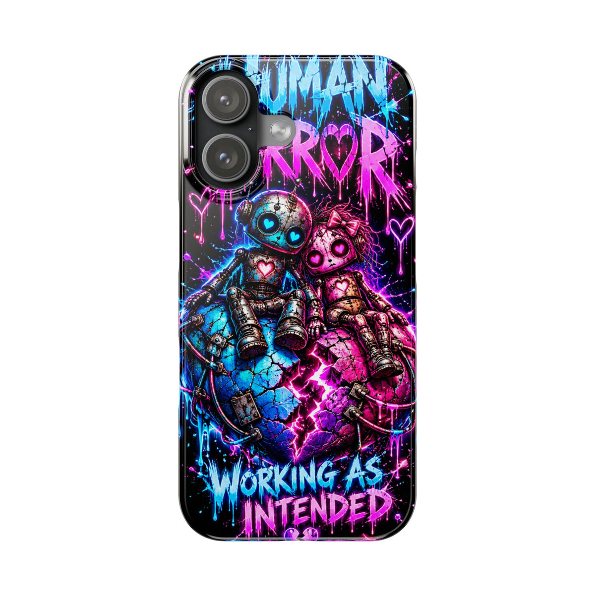 Human Error – Working As Intended Slim iPhone Case | Neon Robot Graphic Phone Cover