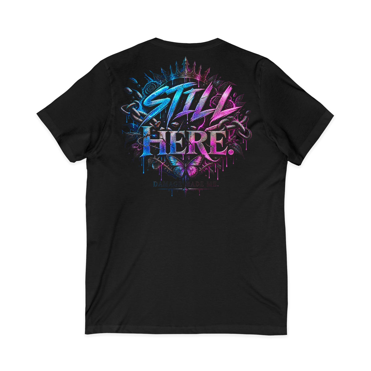 Damage Made Me Still Savage V-Neck T-Shirt | Still Here Graphic Tee | Resilience Streetwear