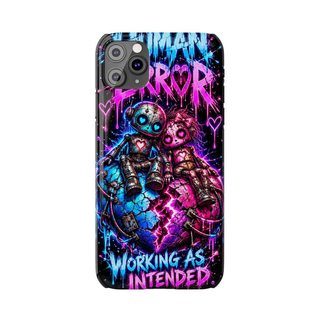 Human Error – Working As Intended Slim iPhone Case | Neon Robot Graphic Phone Cover