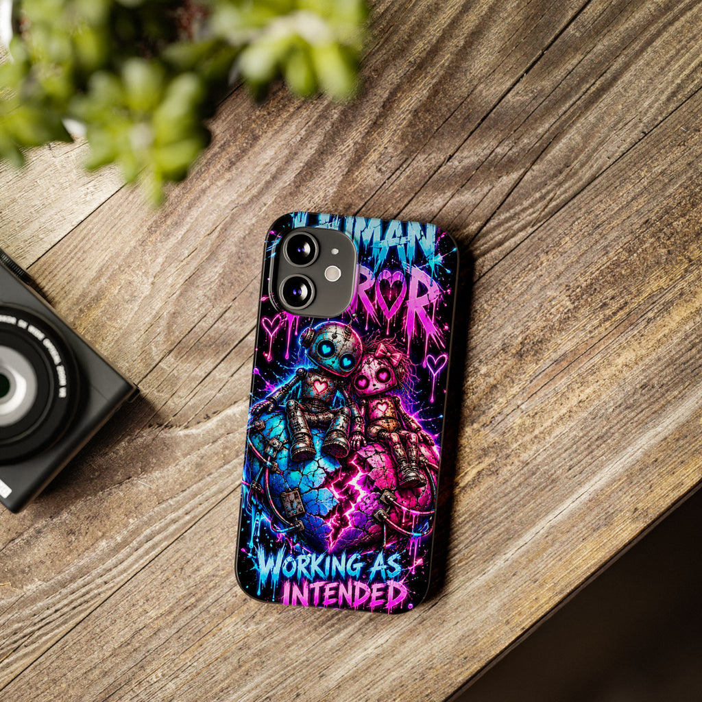 Human Error – Working As Intended Slim iPhone Case | Neon Robot Graphic Phone Cover