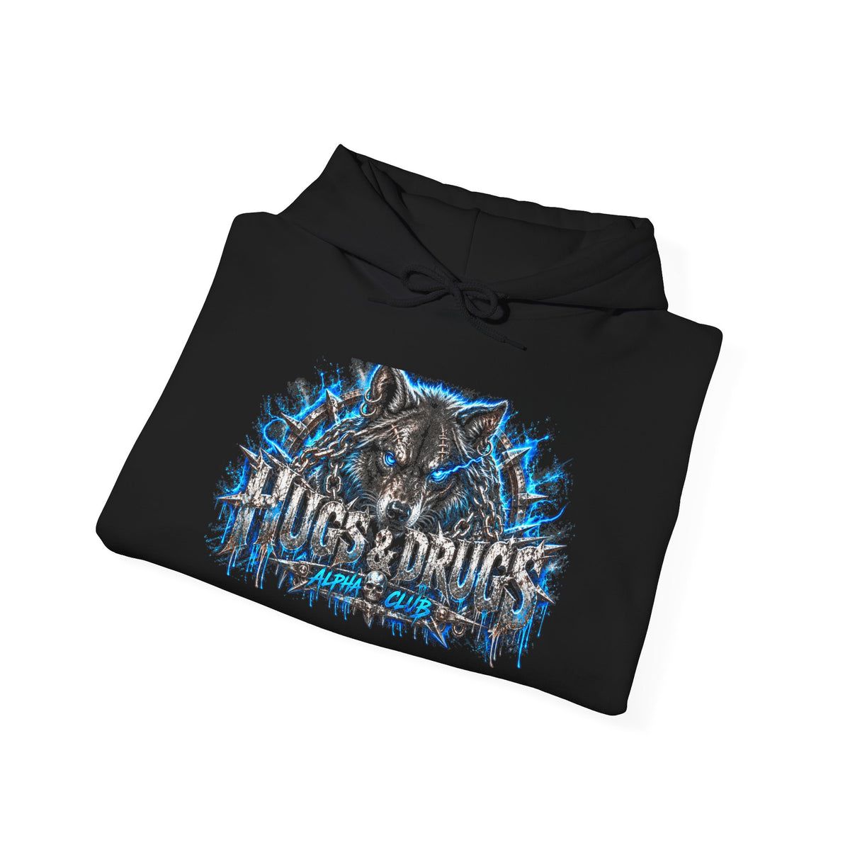 Wolf Alpha Club Hoodie – Hugs & Drugs Unisex Wolf Graphic Sweatshirt | Edgy Streetwear