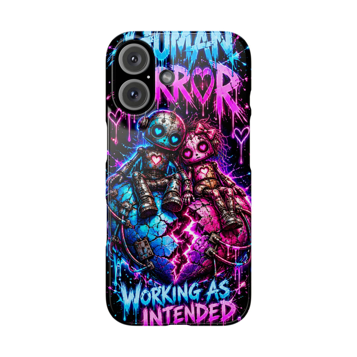 Human Error – Working As Intended Slim iPhone Case | Neon Robot Graphic Phone Cover