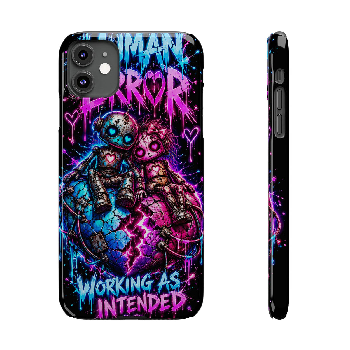 Human Error – Working As Intended Slim iPhone Case | Neon Robot Graphic Phone Cover