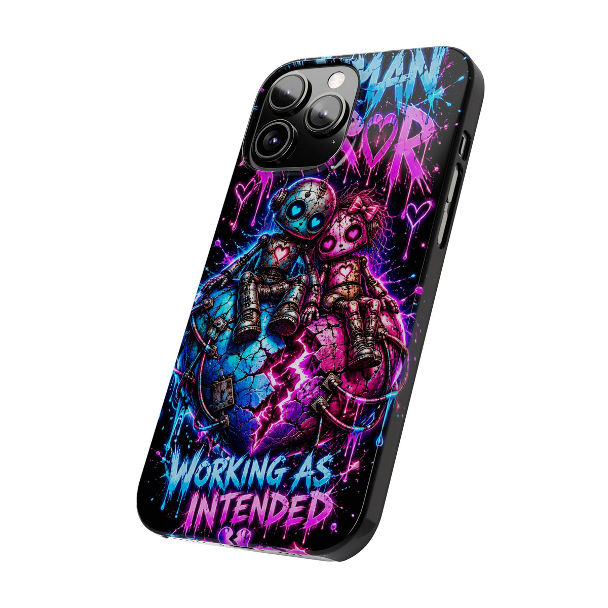Human Error – Working As Intended Slim iPhone Case | Neon Robot Graphic Phone Cover