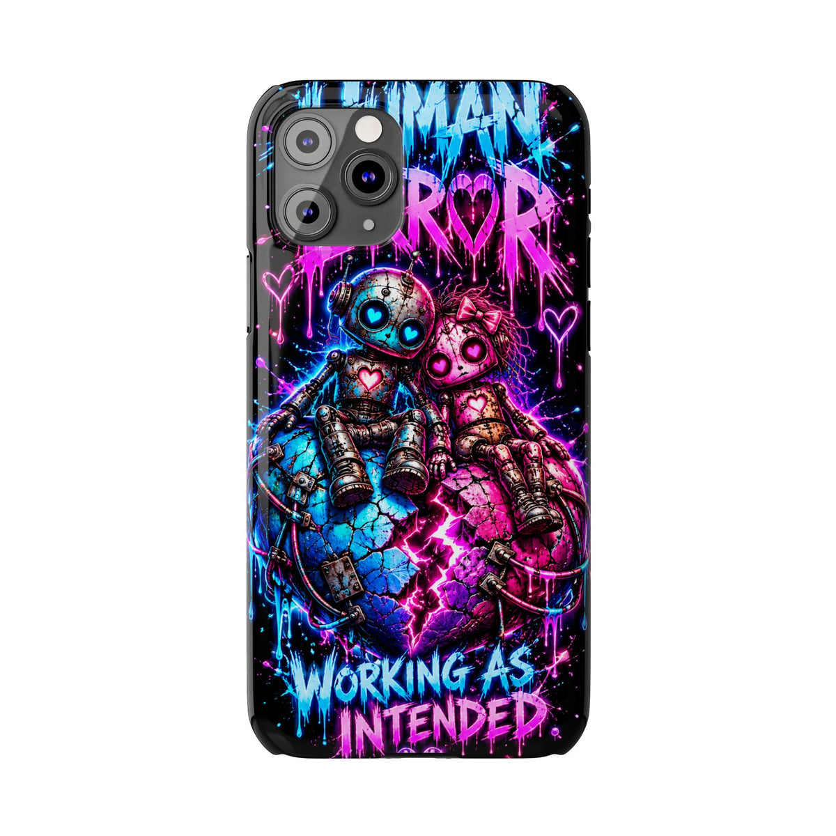 Human Error – Working As Intended Slim iPhone Case | Neon Robot Graphic Phone Cover