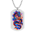 Neon Fire Dragon Dog Tag Necklace | Gothic Stainless Steel Pendant | Fantasy Dragon Jewelry