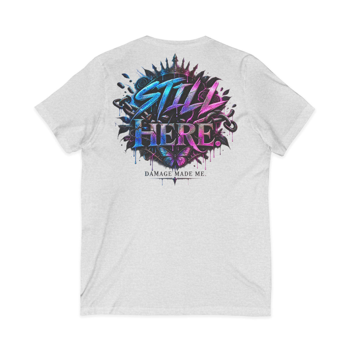 Damage Made Me Still Savage V-Neck T-Shirt | Still Here Graphic Tee | Resilience Streetwear