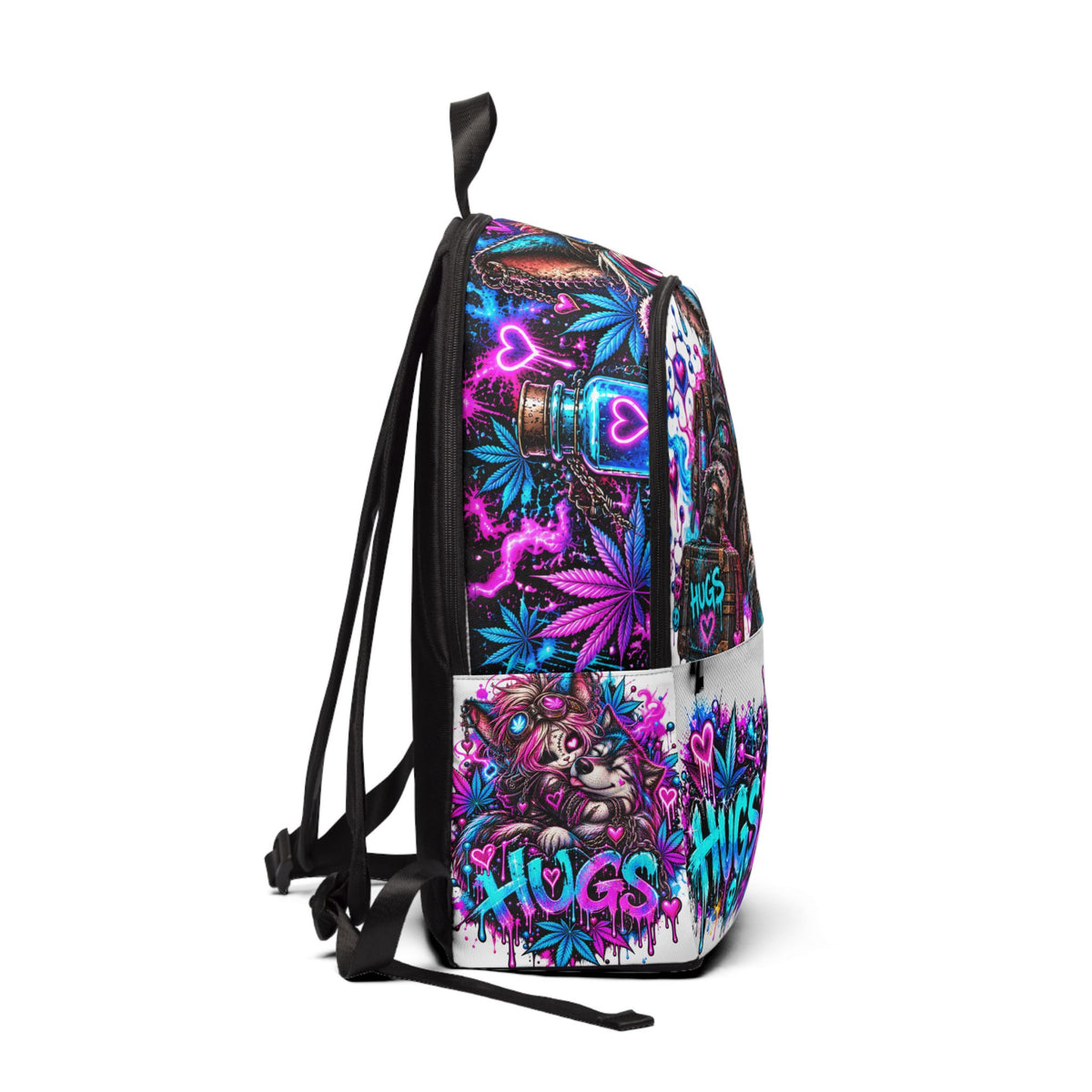 Hugs & Drugs Neon Graffiti Backpack | Psychedelic Street Art Bag