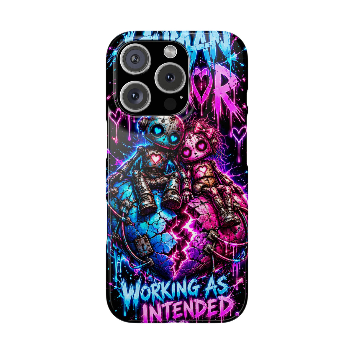 Human Error – Working As Intended Slim iPhone Case | Neon Robot Graphic Phone Cover