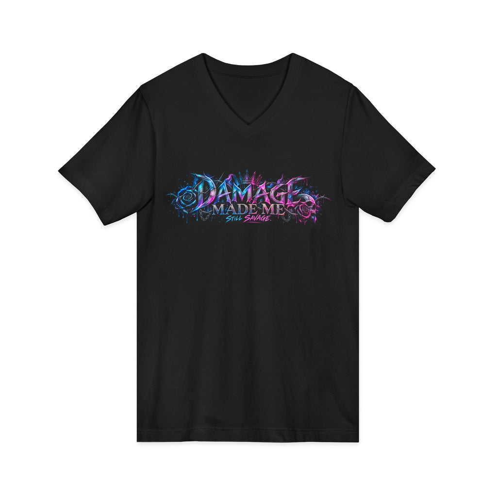 Damage Made Me Still Savage V-Neck T-Shirt | Still Here Graphic Tee | Resilience Streetwear