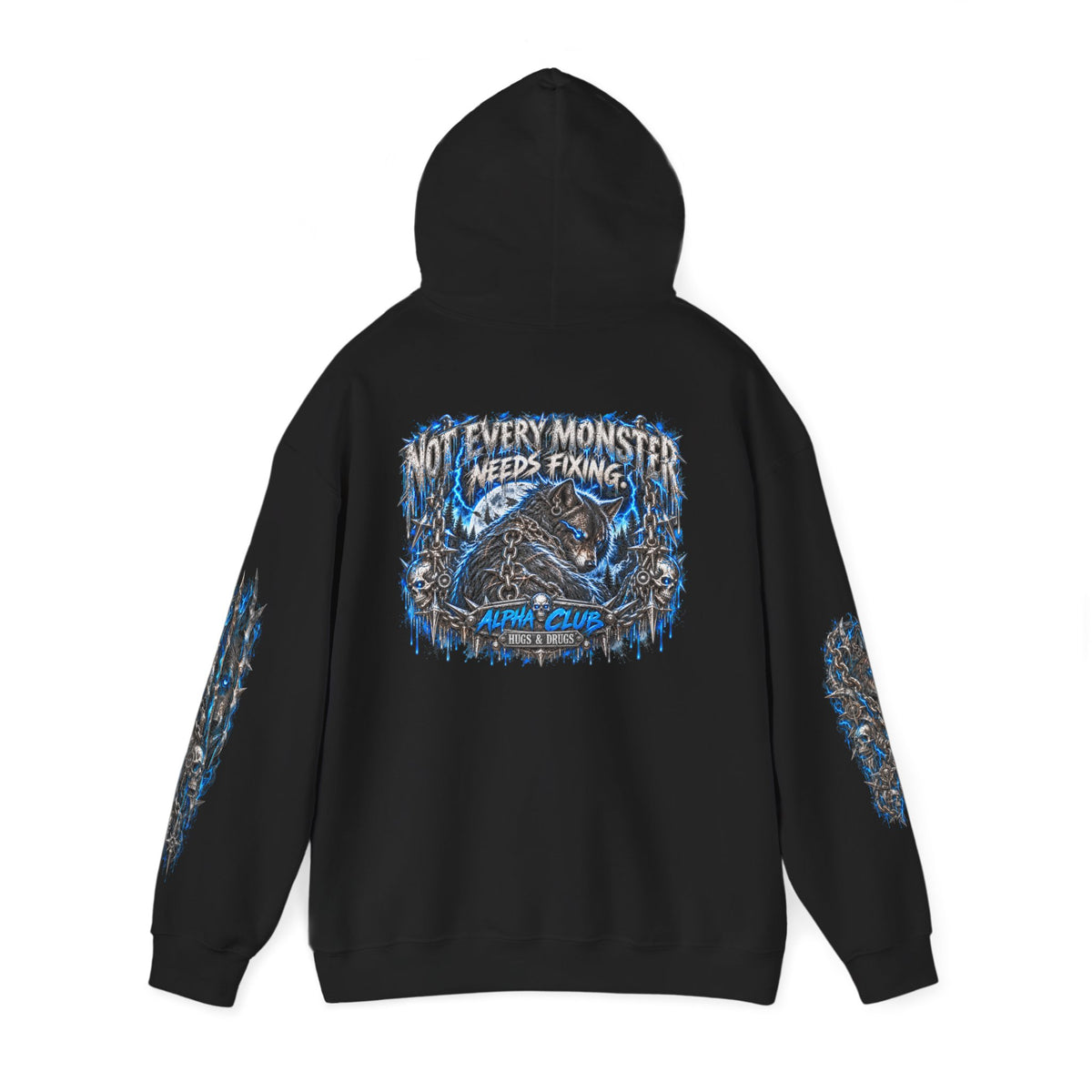 Wolf Alpha Club Hoodie – Hugs & Drugs Unisex Wolf Graphic Sweatshirt | Edgy Streetwear