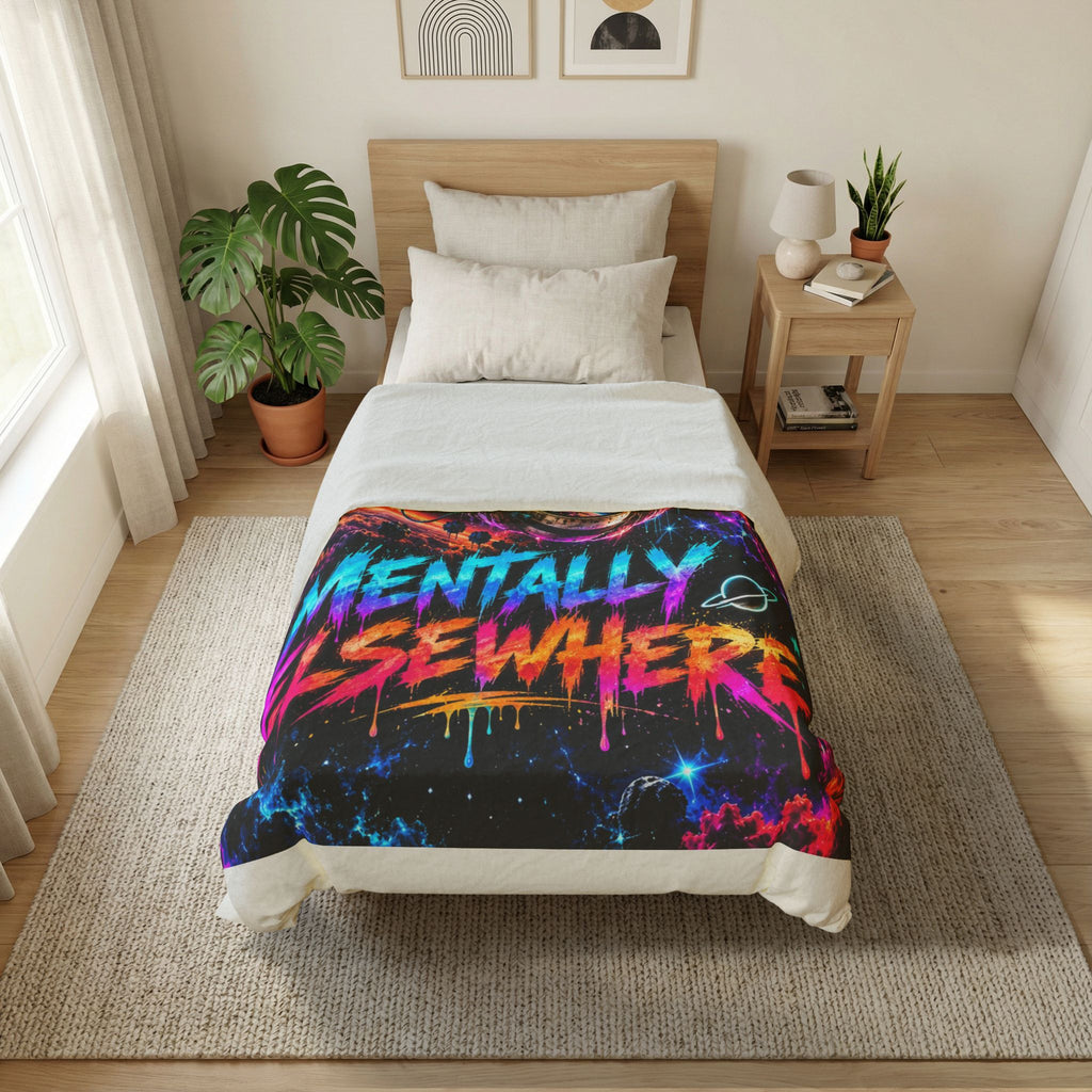 Mentally Elsewhere Cotton Duvet Cover | Neon Galaxy Astronaut Bedding | Space Bedroom Decor