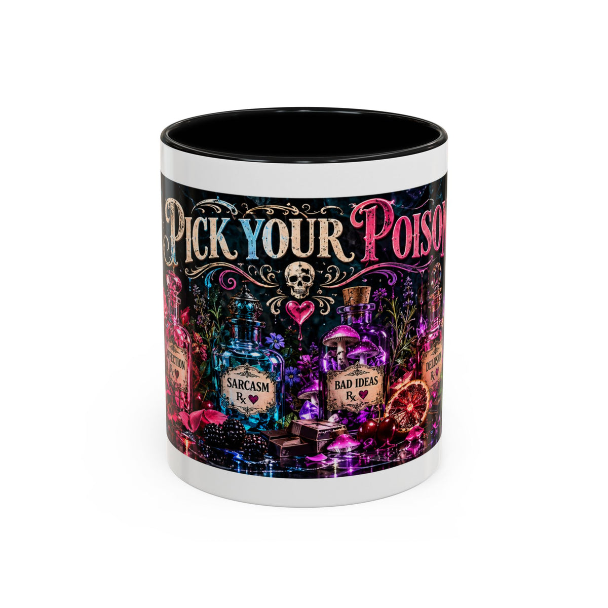 Pick Your Poison Coffee Mug | Gothic Apothecary & Psychedelic Mushroom Art | 11oz & 15oz