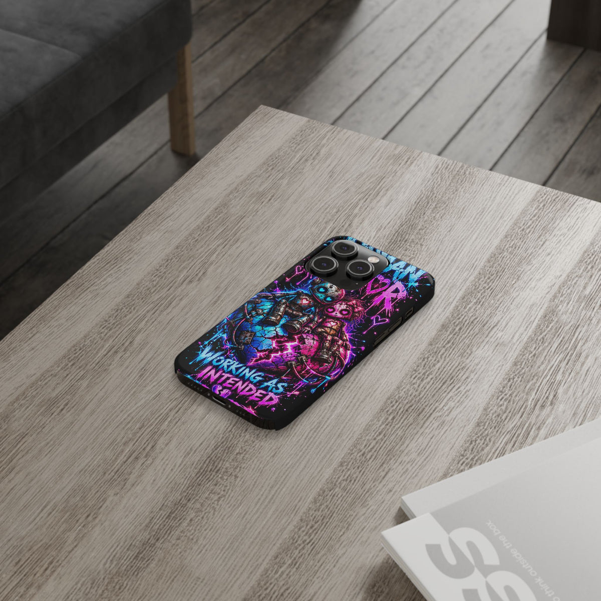 Human Error – Working As Intended Slim iPhone Case | Neon Robot Graphic Phone Cover