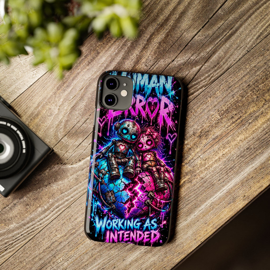Human Error – Working As Intended Slim iPhone Case | Neon Robot Graphic Phone Cover