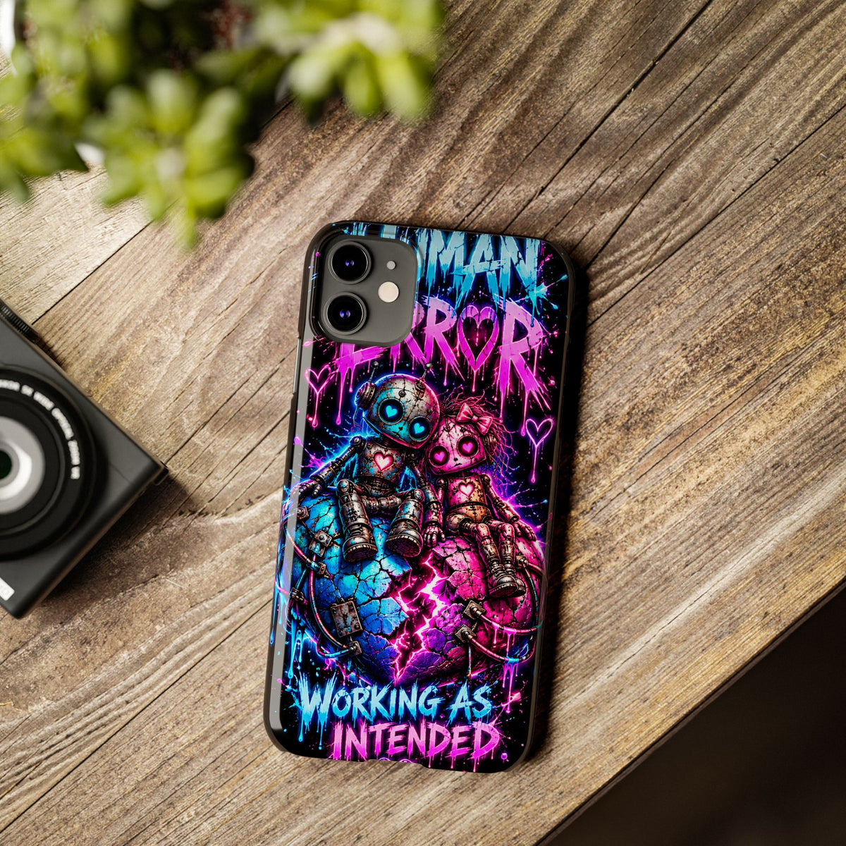 Human Error – Working As Intended Slim iPhone Case | Neon Robot Graphic Phone Cover