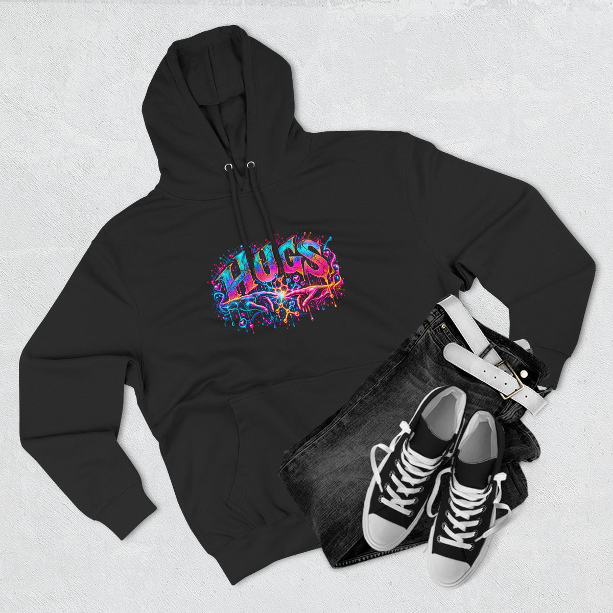 Neon HUGS Hoodie | Psychedelic Graffiti Graphic Fleece Sweatshirt