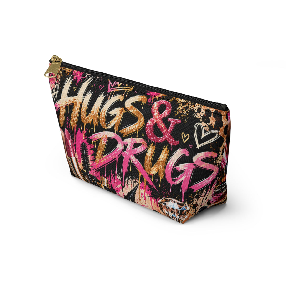 Hugs & Drugs Graffiti Makeup Bag | Edgy & Elegant Cosmetic Pouch & Travel Organizer