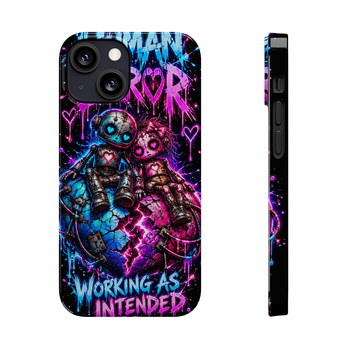 Human Error – Working As Intended Slim iPhone Case | Neon Robot Graphic Phone Cover