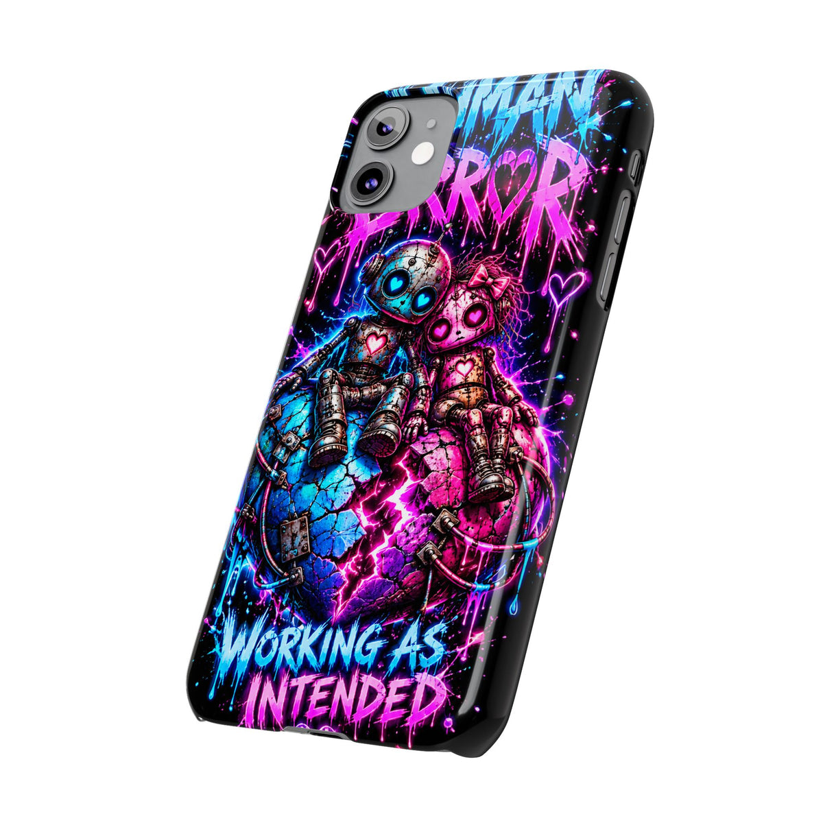 Human Error – Working As Intended Slim iPhone Case | Neon Robot Graphic Phone Cover