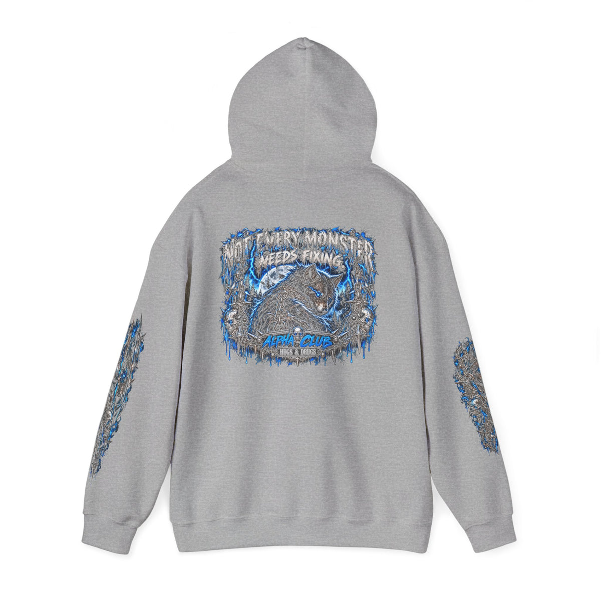 Wolf Alpha Club Hoodie – Hugs & Drugs Unisex Wolf Graphic Sweatshirt | Edgy Streetwear