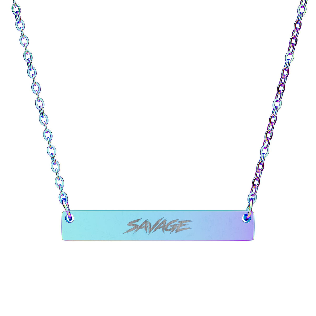 SAVAGE Engraved Bar Necklace | Gothic Stainless Steel Jewelry | Wonderfully Savage