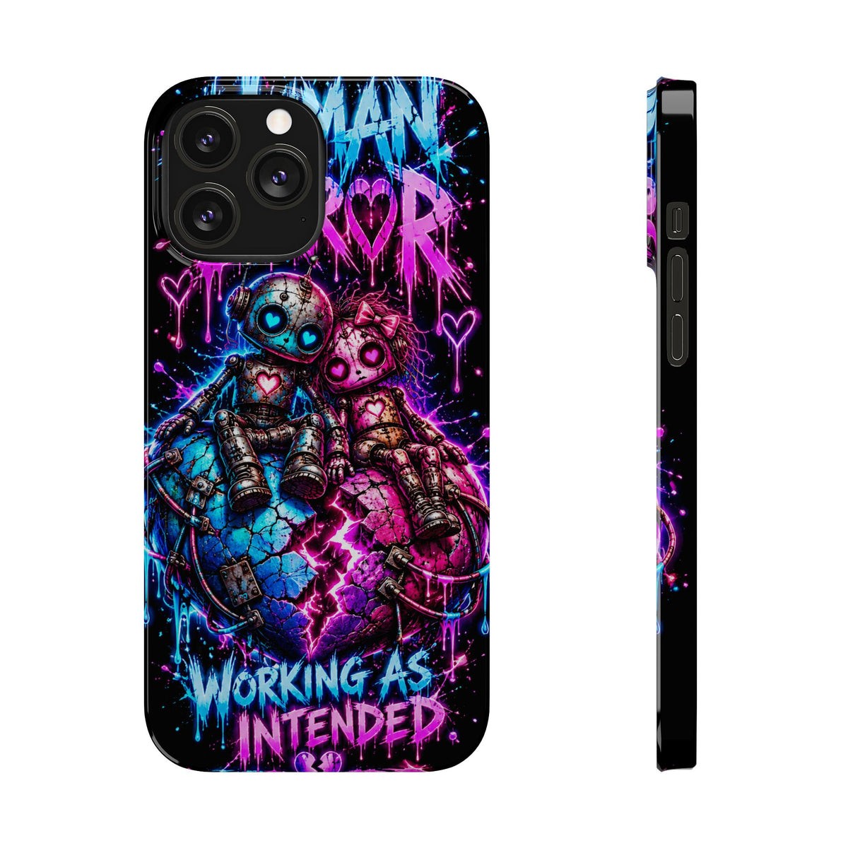 Human Error – Working As Intended Slim iPhone Case | Neon Robot Graphic Phone Cover