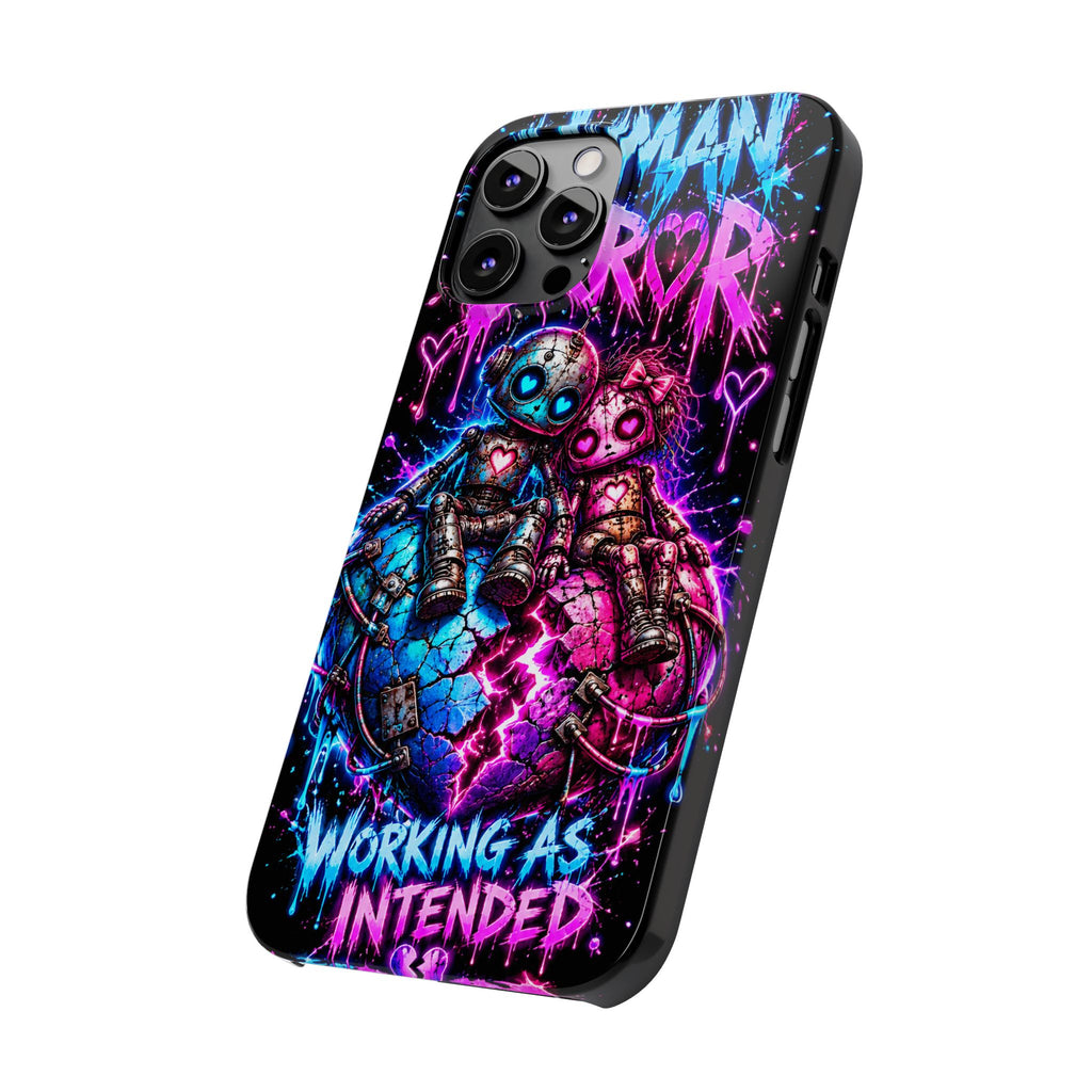 Human Error – Working As Intended Slim iPhone Case | Neon Robot Graphic Phone Cover