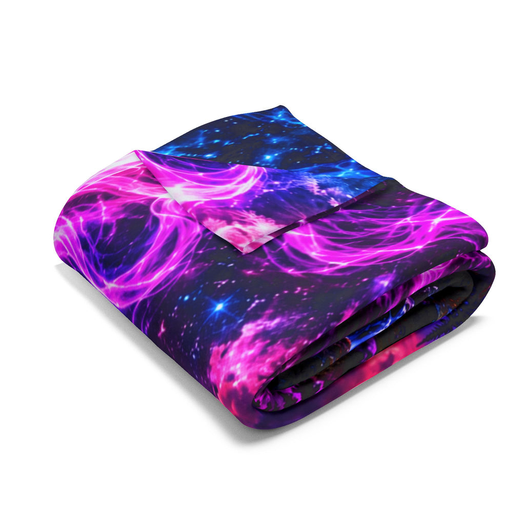 Aurora Wolf Fleece Blanket — Neon Wolves Heart Night Sky Throw
