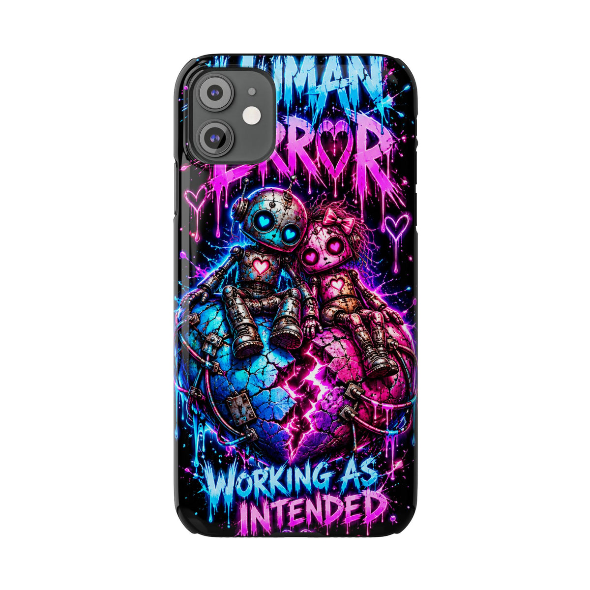 Human Error – Working As Intended Slim iPhone Case | Neon Robot Graphic Phone Cover