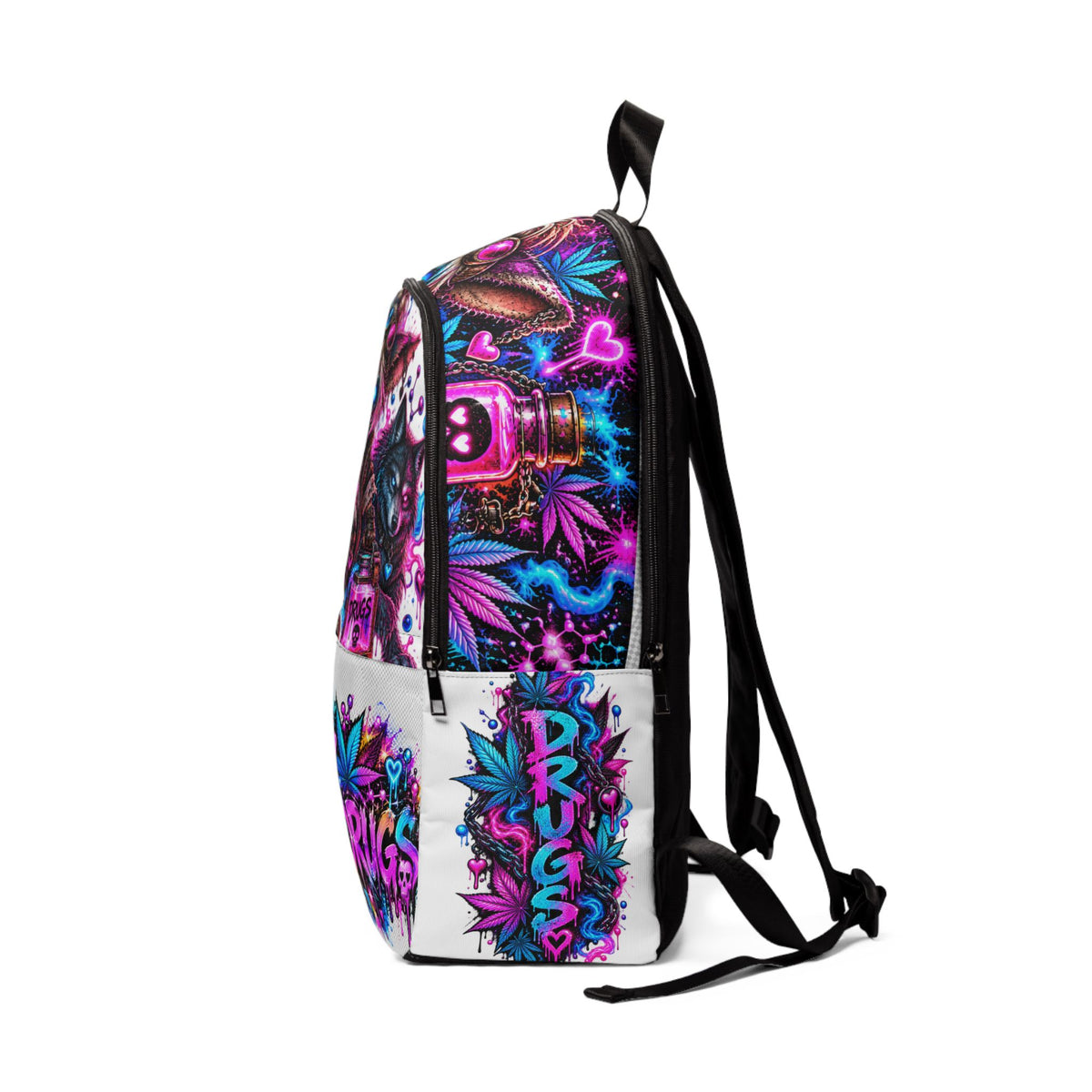 Hugs & Drugs Neon Graffiti Backpack | Psychedelic Street Art Bag