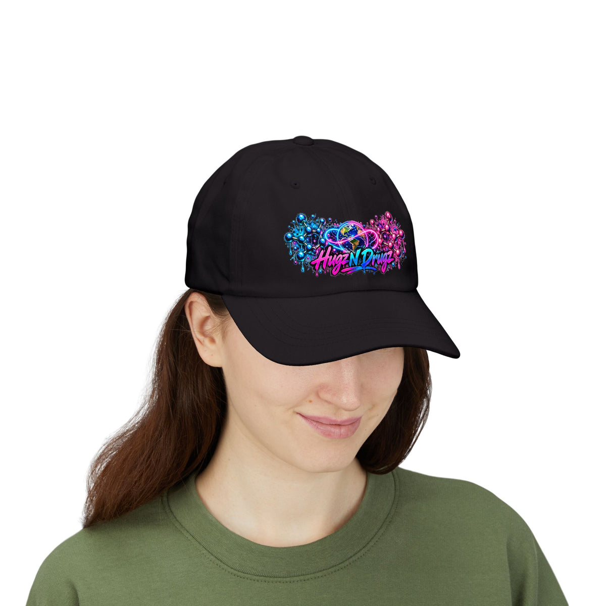 Hugs & Drugs Neon Graffiti Dad Hat | Colorful Streetwear Baseball Cap | Unisex